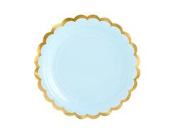 Assiette en carton bleu clair-or 18 cm