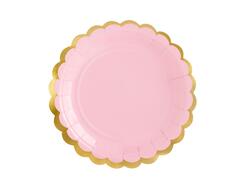 Assiette en carton rose-or 18 cm