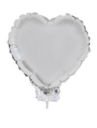 Folienballon Herz Silber mit Stab 28 cm