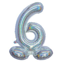Stehende Folienballon Zahl 6 Holographisches Silber