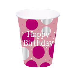 Geburtstag Tischdeko  Papp Becher Glossy Pink Happy Birthday