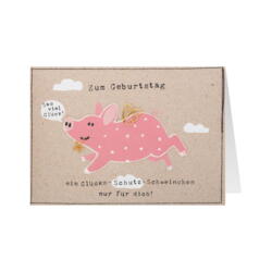 Carte d&#39;anniversaire cochon de protection porte-bonheur