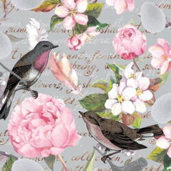 Serviettes en tissu fleurs et oiseaux