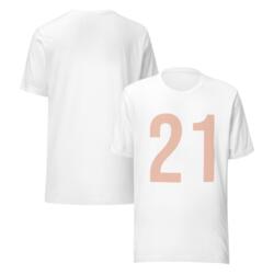 T-Shirt Zahl 21 Roségold auf Weiss