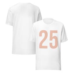 T-Shirt Zahl 25 – Roségold auf Weiss