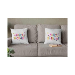 Coussins décoratifs avec motif thermocollant « Happy Birthday » – Lot de 2