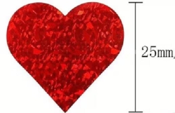 Autocollants cœur rouges pailletés 50 pièces Ø 2,54 cm