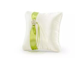 Coussin pour alliances blanc avec ruban vert