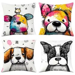 4er-Set Kissenbezüge mit niedlichen Hunde-Motiven