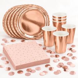 Tischdeko Roségold für 6 Personen mit rosa Servietten