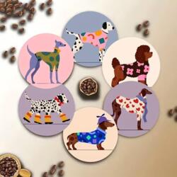 6 dessous de verre en bois avec motifs de chiens