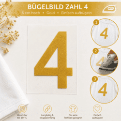 Bügelbild Zahl 4 Gold 6cm