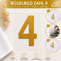 Bügelbild Zahl 4 Gold 12cm