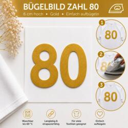 Bügelbild Zahl 80 Gold 6cm