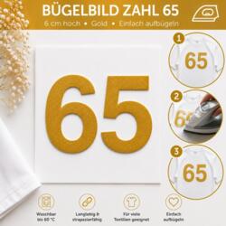 Bügelbild Zahl 65 Gold 6cm