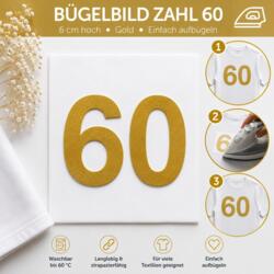 Bügelbild Zahl 60 Gold 6cm