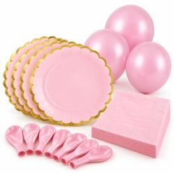 Geburtstagsdeko Rosa & Gold für 6 Personen mit Ballons