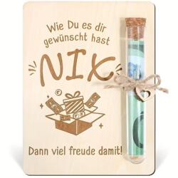 Geldgeschenk aus Holz NIX mit Reagenzglas