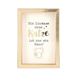Kleines Katzenbild mit Spruch goldfarbener Rahmen zum Aufstellen