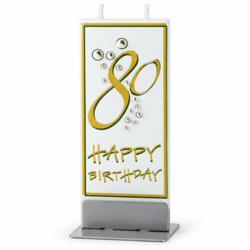 FLATYZ Bougie plate 80e anniversaire Happy Birthday or-blanc
