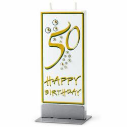 FLATYZ Bougie plate 50e anniversaire Happy Birthday or-blanc