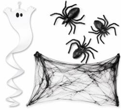 Set de décoration Halloween – toile d’araignée, araignées et fantôme suspendu